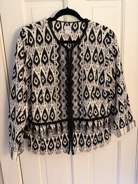 Chico's Black & White Geometric Knit Jacket
